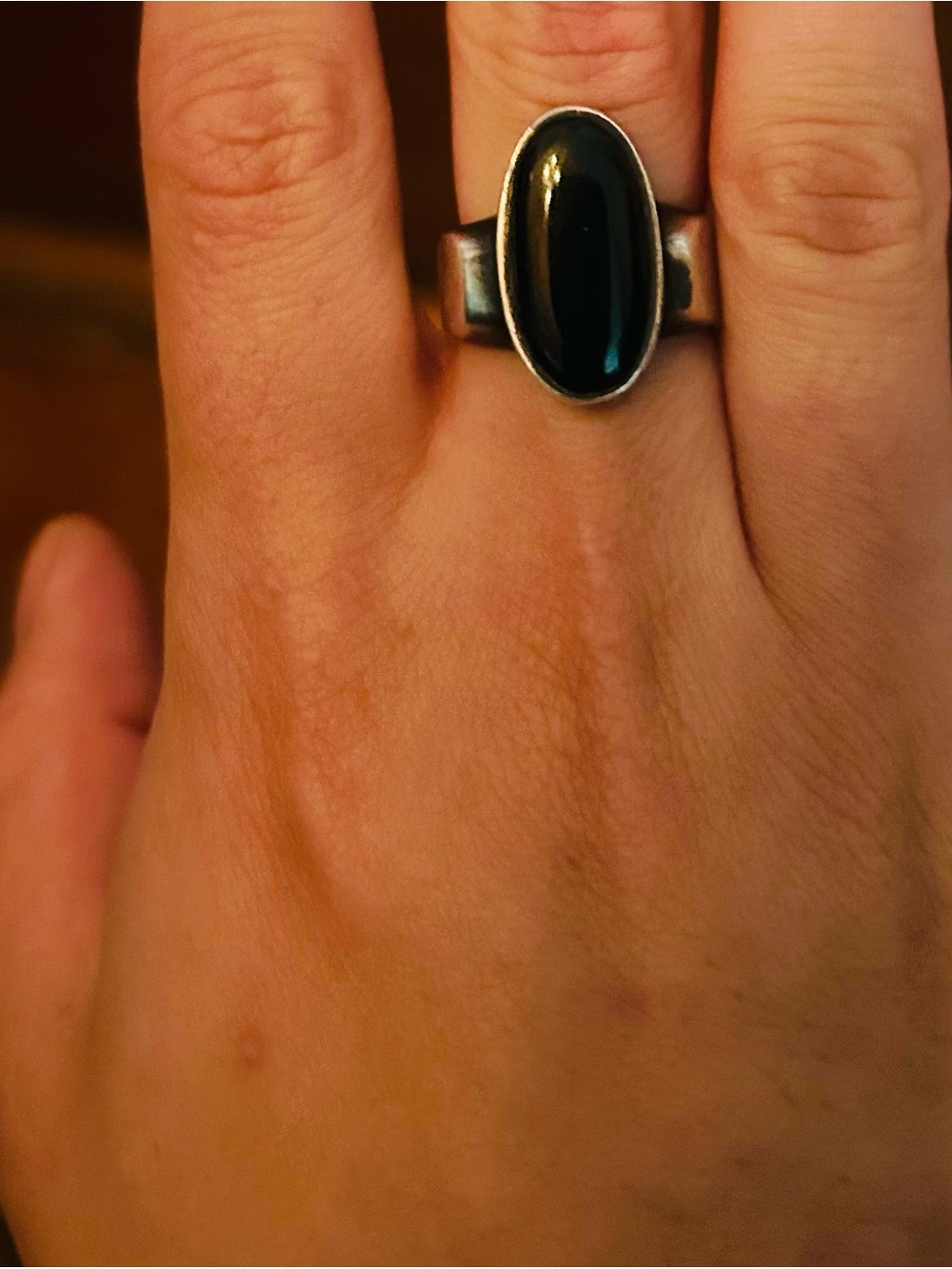 925 Sterling Silver Black Onyx Oval Statement Ring - Picture 5 of 6